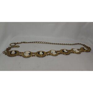 Vintage Harwill NY Cameo Women's Belt, Statement Piece, Brass & Goldtone, S/M